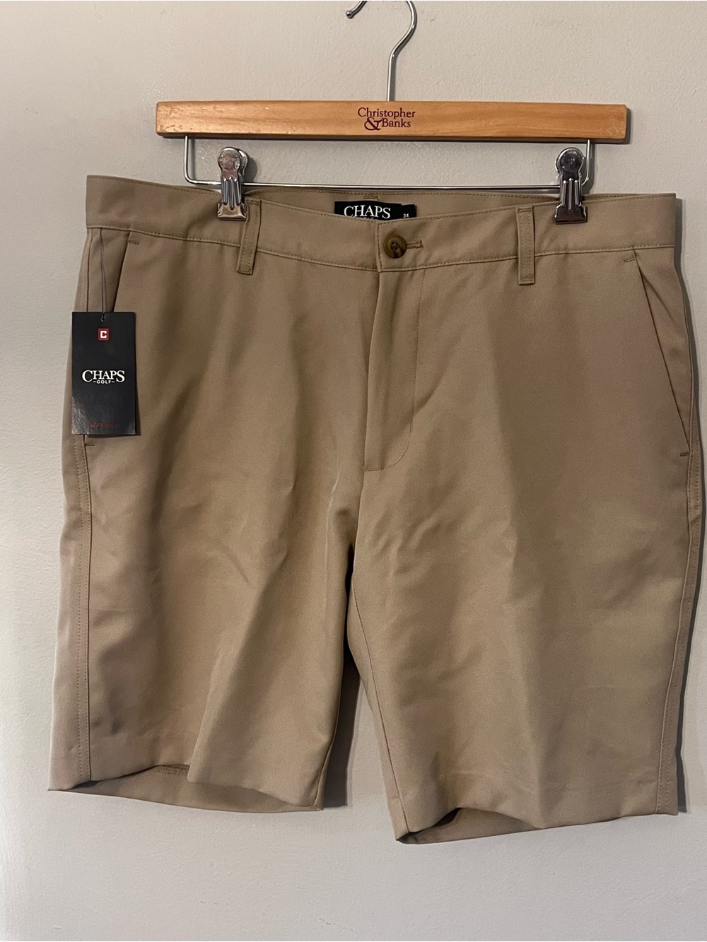 Chaps Men's Tan Flat-Front Stretch Golf Shorts